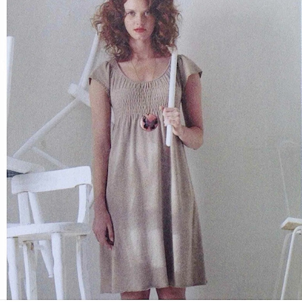 ANTHROPOLOGIE Moth Cashmere Smocked Short Sleeve Babydoll Sweater Dress XSmall